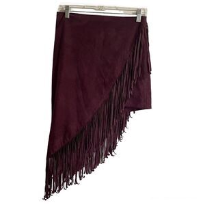 Express Burgundy Fringe Skirt